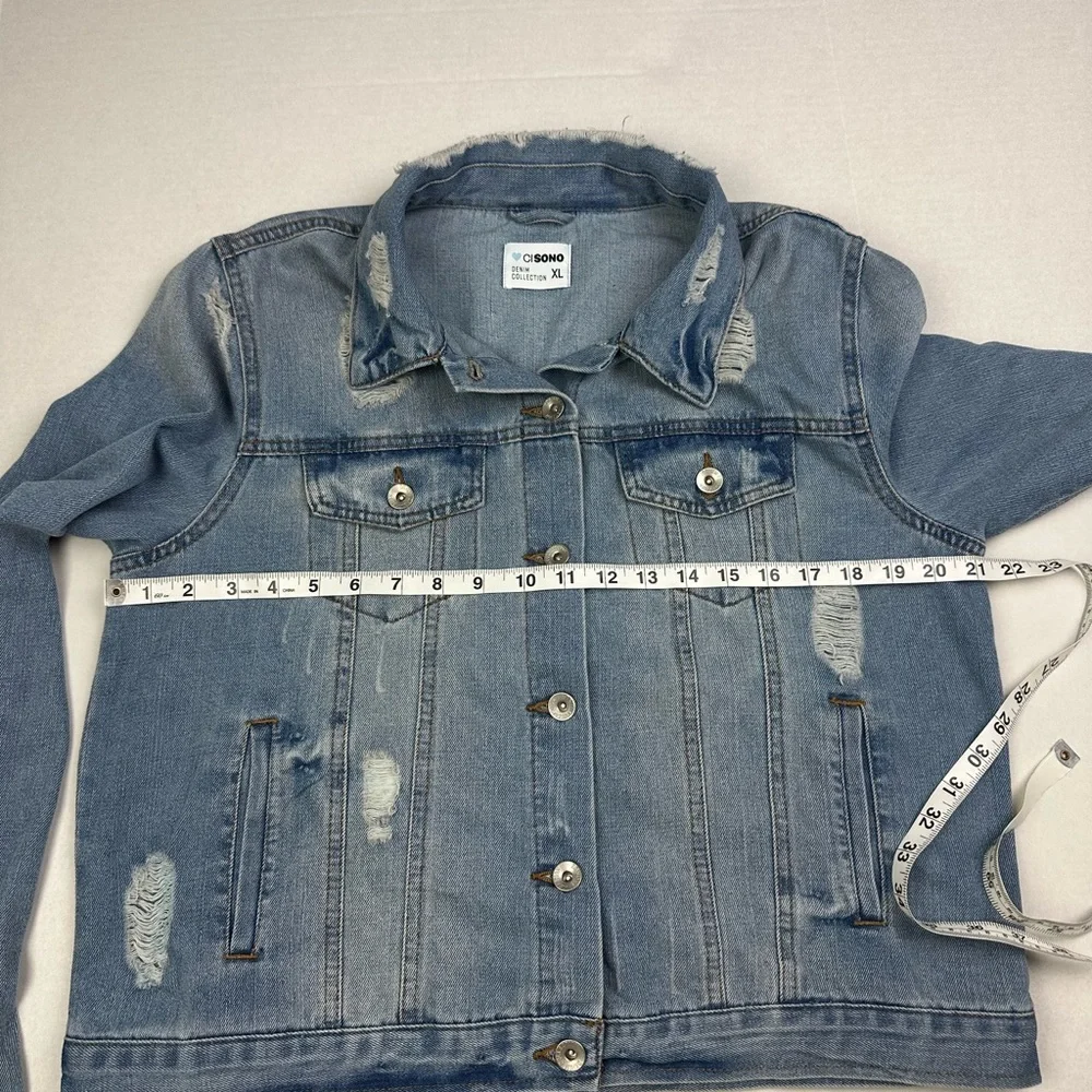 Ci Sono Distressed Light Wash Denim Jacket Women’s XL Casual Layering - Picture 6 of 7